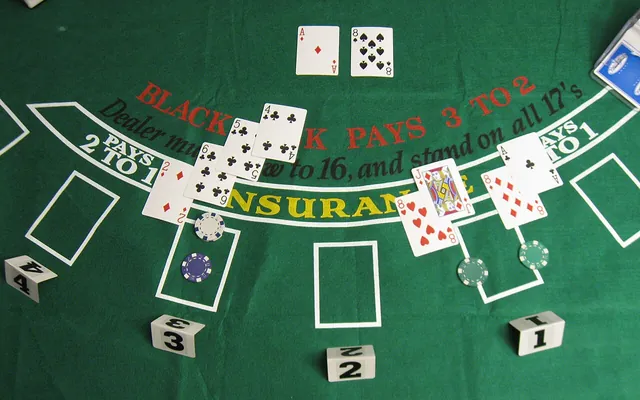 Blackjack table with cards and chips